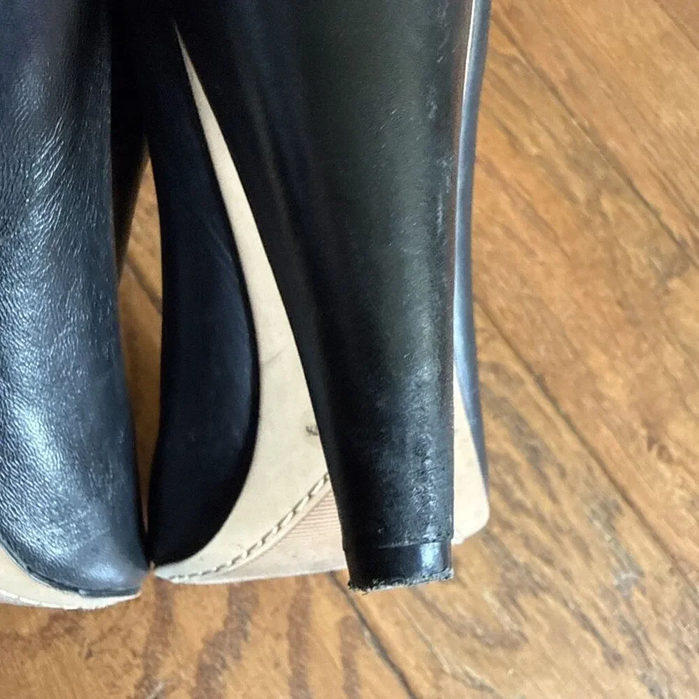 Vince Camuto Peep Toe Leather Shooties VC AMBER Booties Size 7.5 B Black Silver